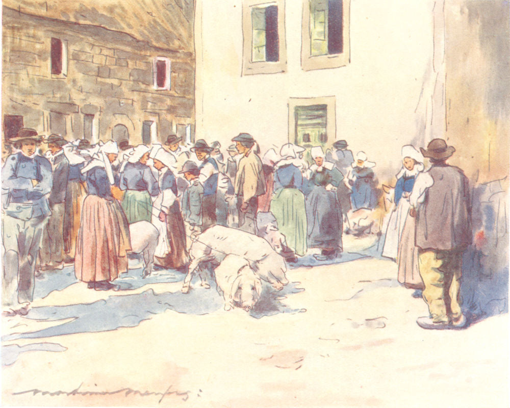 BRITTANY. A pig-market 1905 old antique vintage print picture